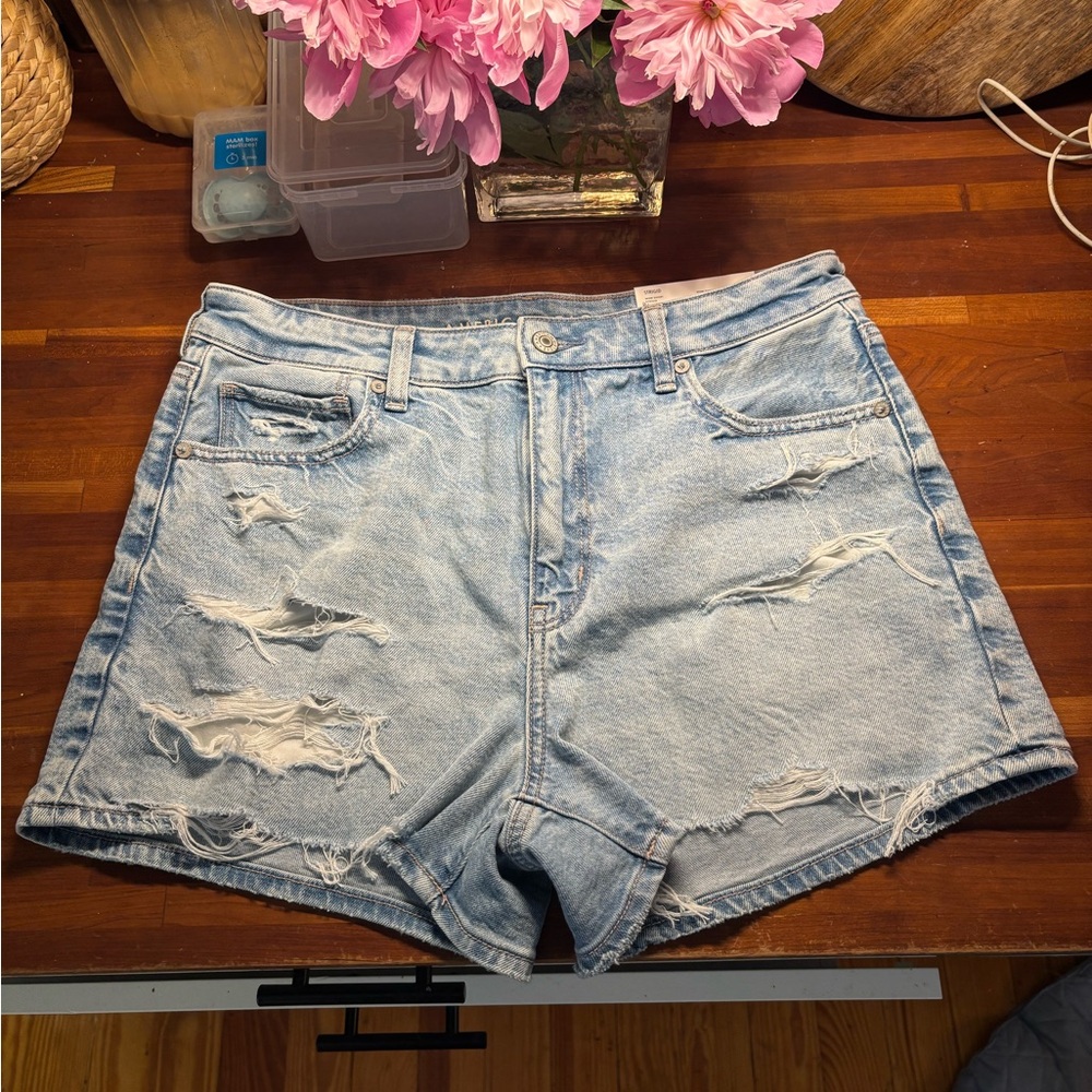American Eagle Outfitters Blue Jean Shorts Distressed High-Waisted